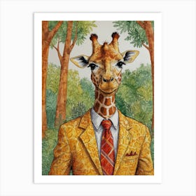 Giraffe In Suit 3 Art Print