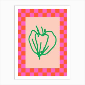 Modern Checkered Flower Poster Pink & Green 1 Art Print