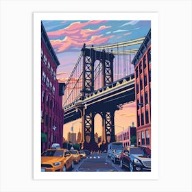 Dumbo Down Under The Manhattan Bridge Overpass Colourful Silkscreen Illustration 4 Art Print