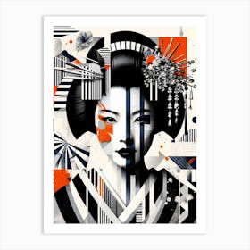 Geisha in Minimal Black-Orange Art Print