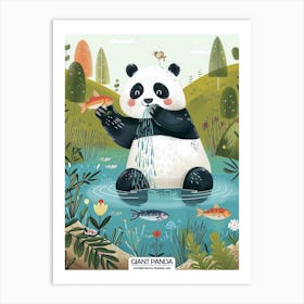 Giant Panda Catching Fish In A Waterfall Poster 2 Art Print