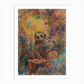 Sloth On Skateboard 1 Art Print