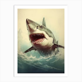 Vintage Illustration Of A Shark 1 Art Print