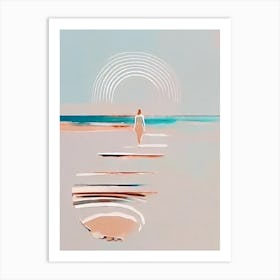 Woman Taking A Walk At The Beach - Abstract Minimal Boho Beach Art Print