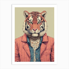 Tiger Illustrations Wearing A Red Jacket 7 Art Print