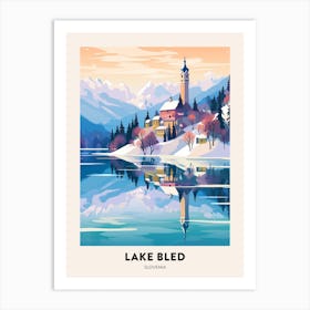 Vintage Winter Travel Poster Lake Bled Slovenia 1 Art Print