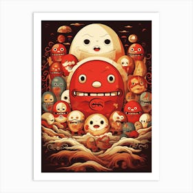 Daruma Dolls Japanese Illustration 7 Art Print