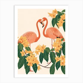 Andean Flamingo And Bougainvillea Minimalist Illustration 1 Art Print