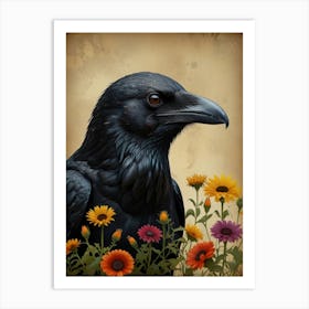 Crow With Flowers 11 Art Print