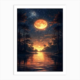 Full Moon Over The Water Art Print