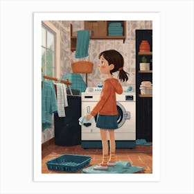 Girl In The Laundry Room Art Print