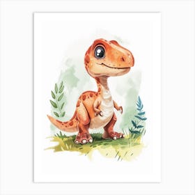 Cute Cartoon Dinosaur Watercolour 2 Art Print