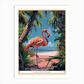 Greater Flamingo Flamingo Beach Bonaire Tropical Illustration 1 Poster Art Print