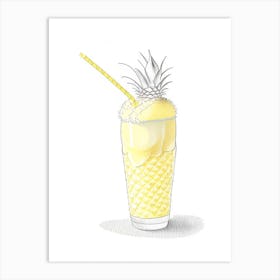 Pineapple Milkshake Dairy Food Pencil Illustration 3 Art Print
