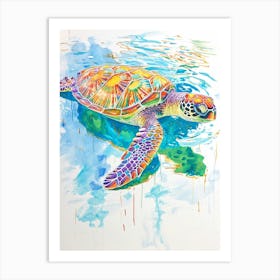 Colourful Mixed Media Sea Turtle 1 Art Print