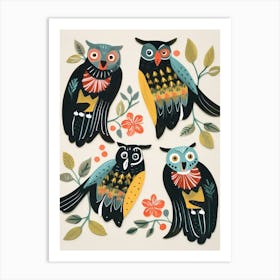 Folk Style Bird Painting Eastern Screech Owl 1 Art Print