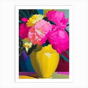 Vase Of Colourful Peonies Pink And Yellow Colourful Painting Art Print
