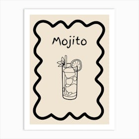 Mojito Doodle Poster B&W Art Print