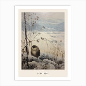 Vintage Winter Animal Painting Poster Porcupine Art Print