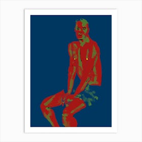A Man Posing Blue Art Print