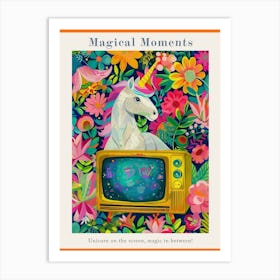 Unicorn Watching Tv Floral Fauvism Painting 3 Poster Art Print