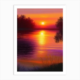 Sunrise Over Lake Waterscape Crayon 2 Art Print