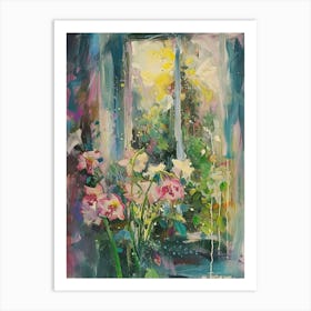 Amayllis Flowers On A Cottage Window 2 Art Print