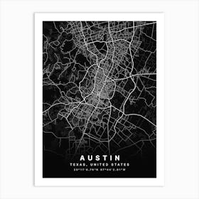 Austin Texas USA Black Map Art Print