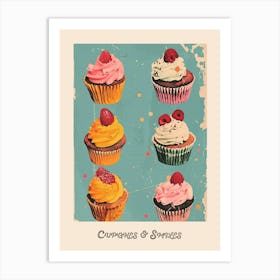 Cupcakes & Smiles Retro Poster 3 Art Print