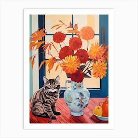 Peony Flower Vase And A Cat, A Painting In The Style Of Matisse 0 Art Print