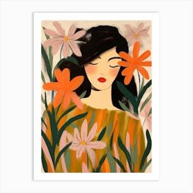 Woman With Autumnal Flowers Lily 2 Art Print