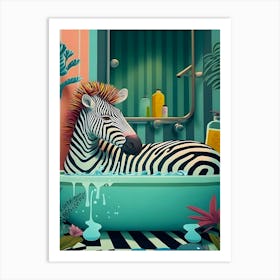 Cute Zebra In A Tub Bathroom Art Print