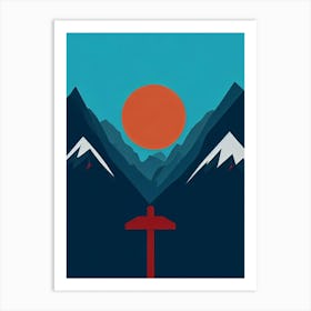 Portillo, Chile Modern Illustration Skiing Poster Art Print