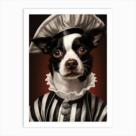 A Black And White Dog In A Striped Uniform Painting Art Print