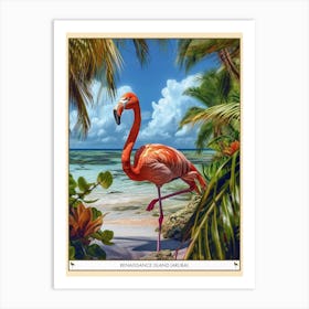 Greater Flamingo Renaissance Island Aruba Tropical Illustration 6 Poster Art Print