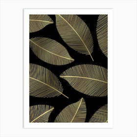 Gold Leaves On Black Background Art Print