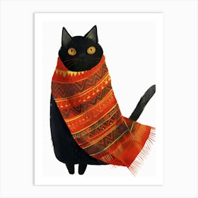 Black Cat In Scarf 2 Art Print