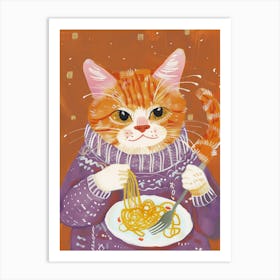 Orange Cat Pasta Lover Folk Illustration 1 Art Print