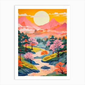 Japanese Landscape Art Poster, Japanese Wall Art, Colorful Landscape, Japanese Wall Art, Living Room Decor Art Print