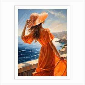 Woman in summer dress looking at the sea 11 Art Print