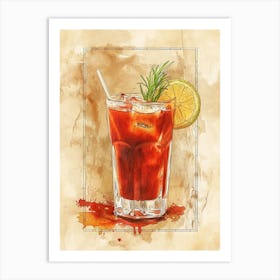 Bloody Mary Watercolour Inspired Cocktail 1 Art Print