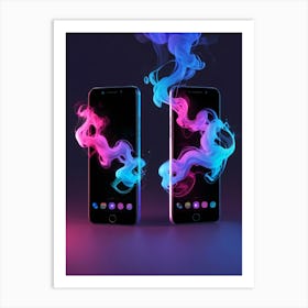 Two Smartphones With Smoke Art Print