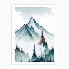 Mountain And Forest In Minimalist Watercolor Vertical Composition 167 Art Print