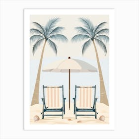 Beach Chairs With Umbrella Art Print