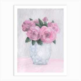 Pink Roses In Vase Art Print