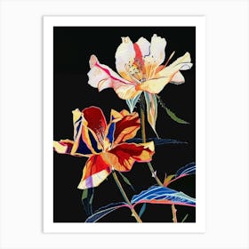 Neon Flowers On Black Rose 1 Art Print