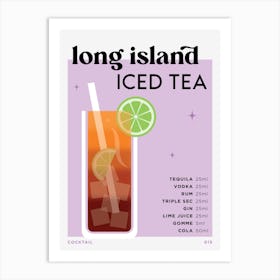 Long Island Iced Tea in Purple Cocktail Recipe Art Print