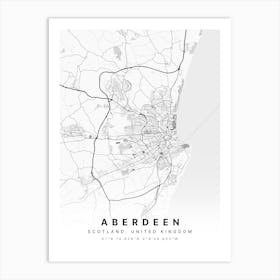 Aberdeen Scotland White Map Art Print