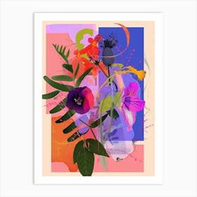 Veronica 3 Neon Flower Collage Art Print