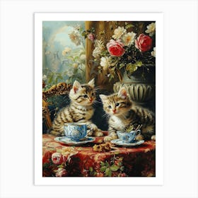 Kittens At Aftertoon Tea Rococo Inspired 1 Art Print